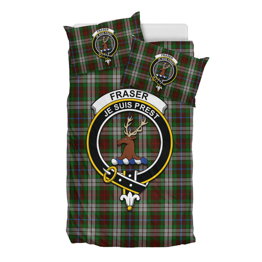 Fraser Hunting Dress Tartan Bedding Set with Family Crest - Tartan Vibes Clothing