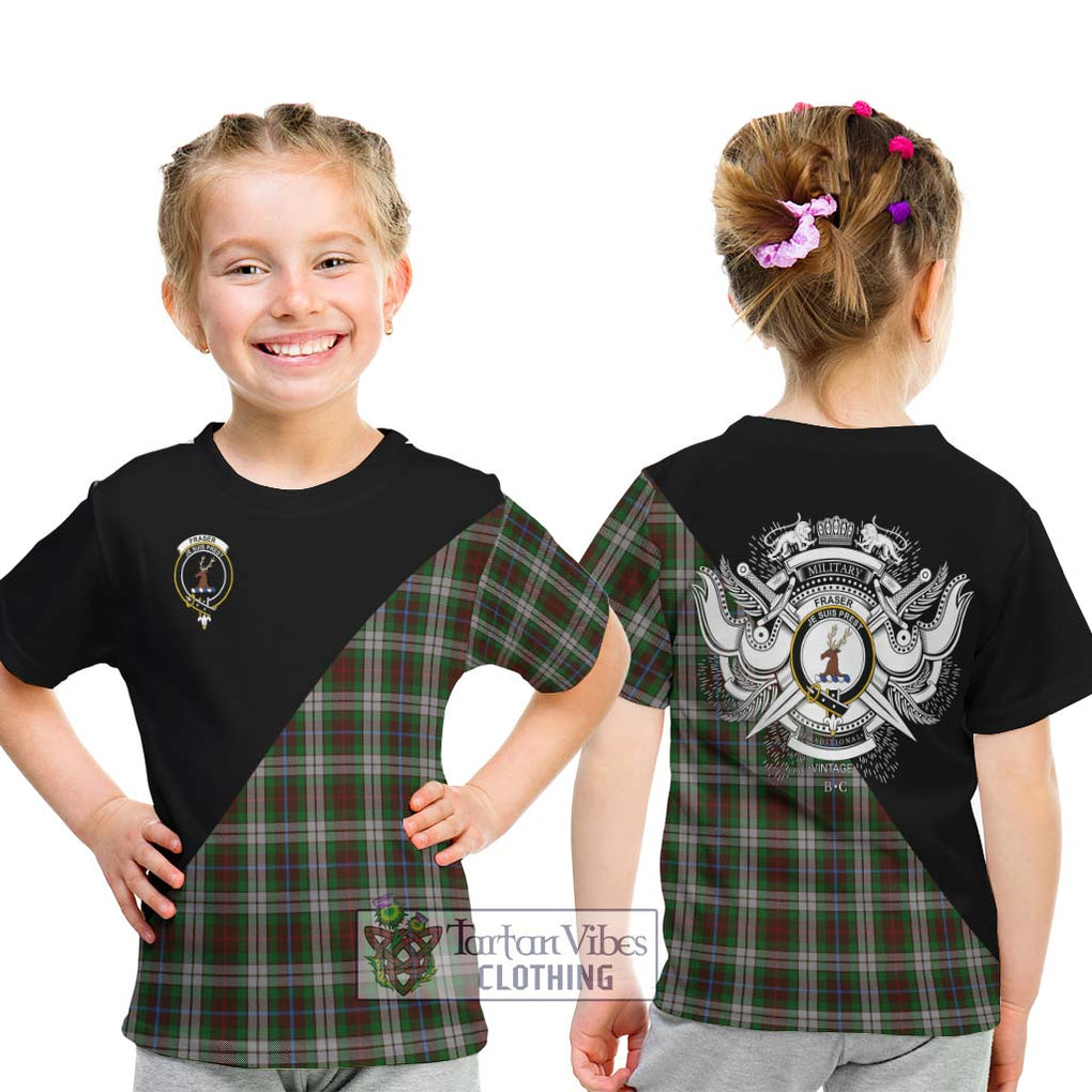 Fraser Hunting Dress Tartan Kid T-Shirt with Family Crest and Military Logo Style - Tartanvibesclothing Shop