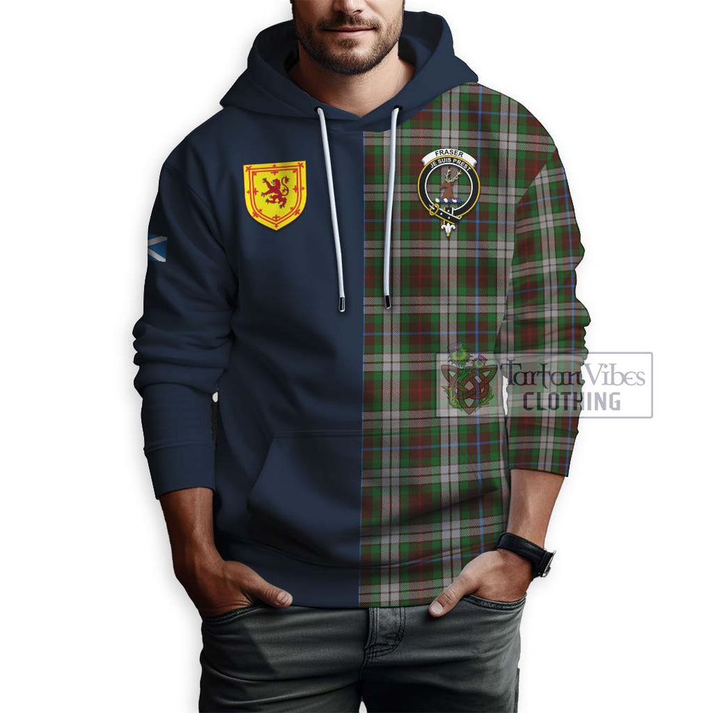 Tartan Vibes Clothing Fraser Hunting Dress Tartan Hoodie with Scottish Lion Royal Arm Half Style