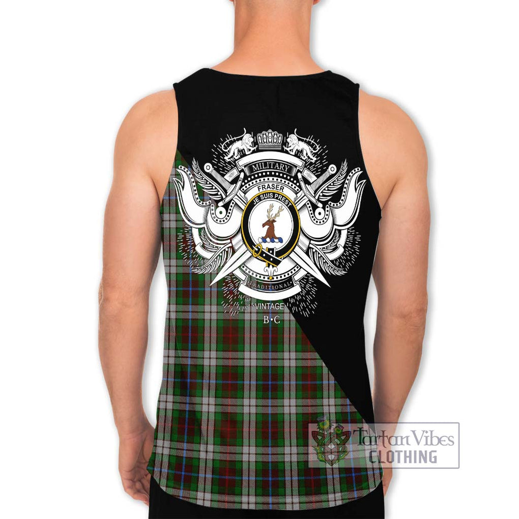 Fraser Hunting Dress Tartan Men's Tank Top with Family Crest and Military Logo Style - Tartanvibesclothing Shop