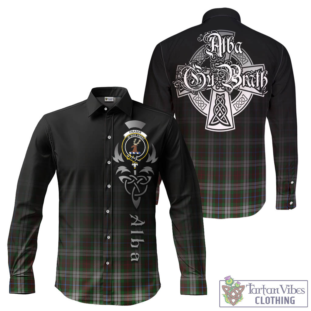 Tartan Vibes Clothing Fraser Hunting Dress Tartan Long Sleeve Button Up Featuring Alba Gu Brath Family Crest Celtic Inspired