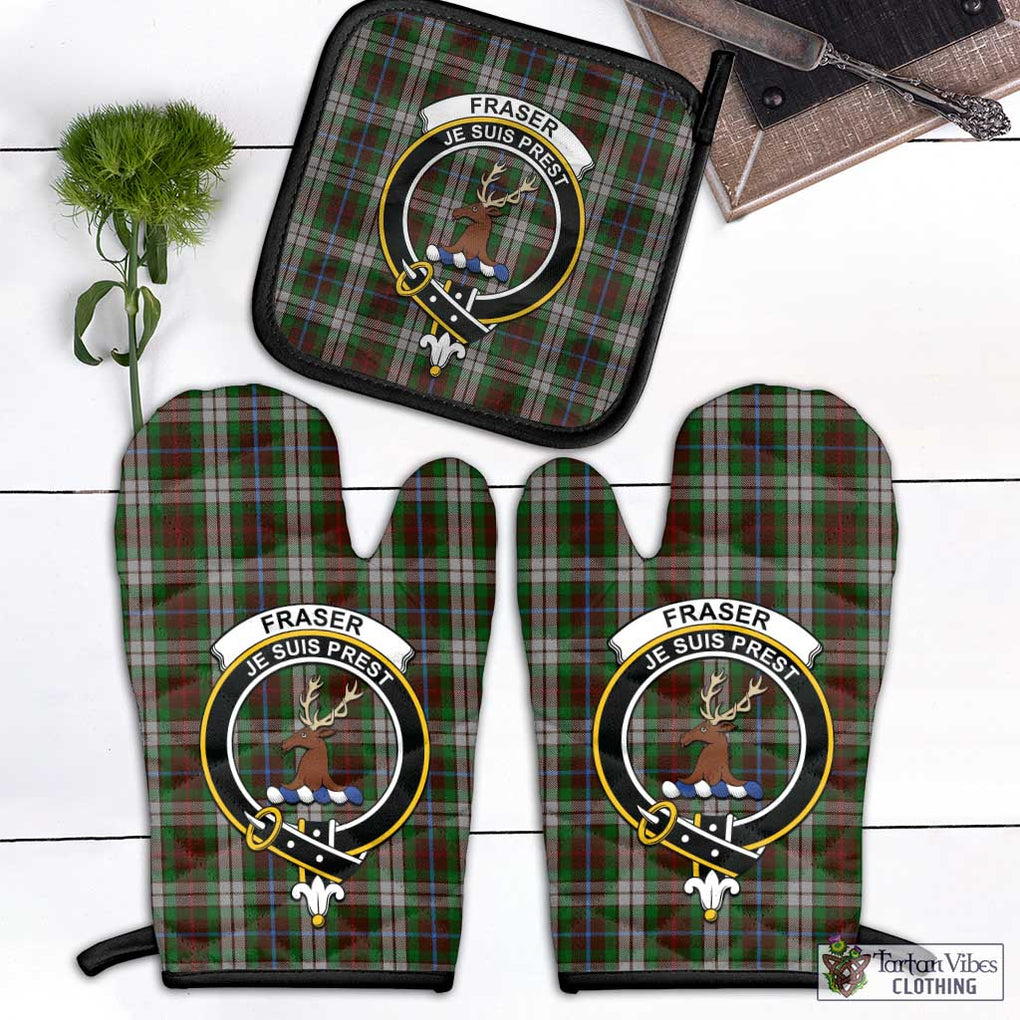 Fraser Hunting Dress Tartan Combo Oven Mitt & Pot-Holder with Family Crest Combo 1 Oven Mitt & 1 Pot-Holder Black - Tartan Vibes Clothing