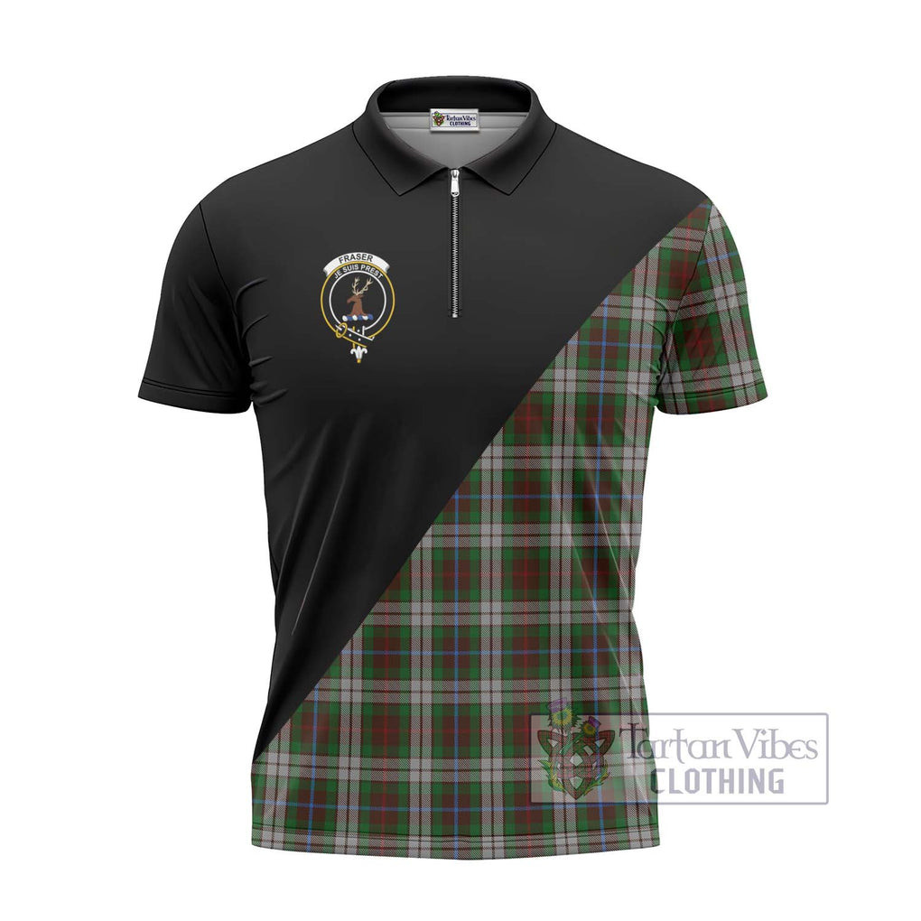 Fraser Hunting Dress Tartan Zipper Polo Shirt with Family Crest and Military Logo Style - Tartanvibesclothing Shop