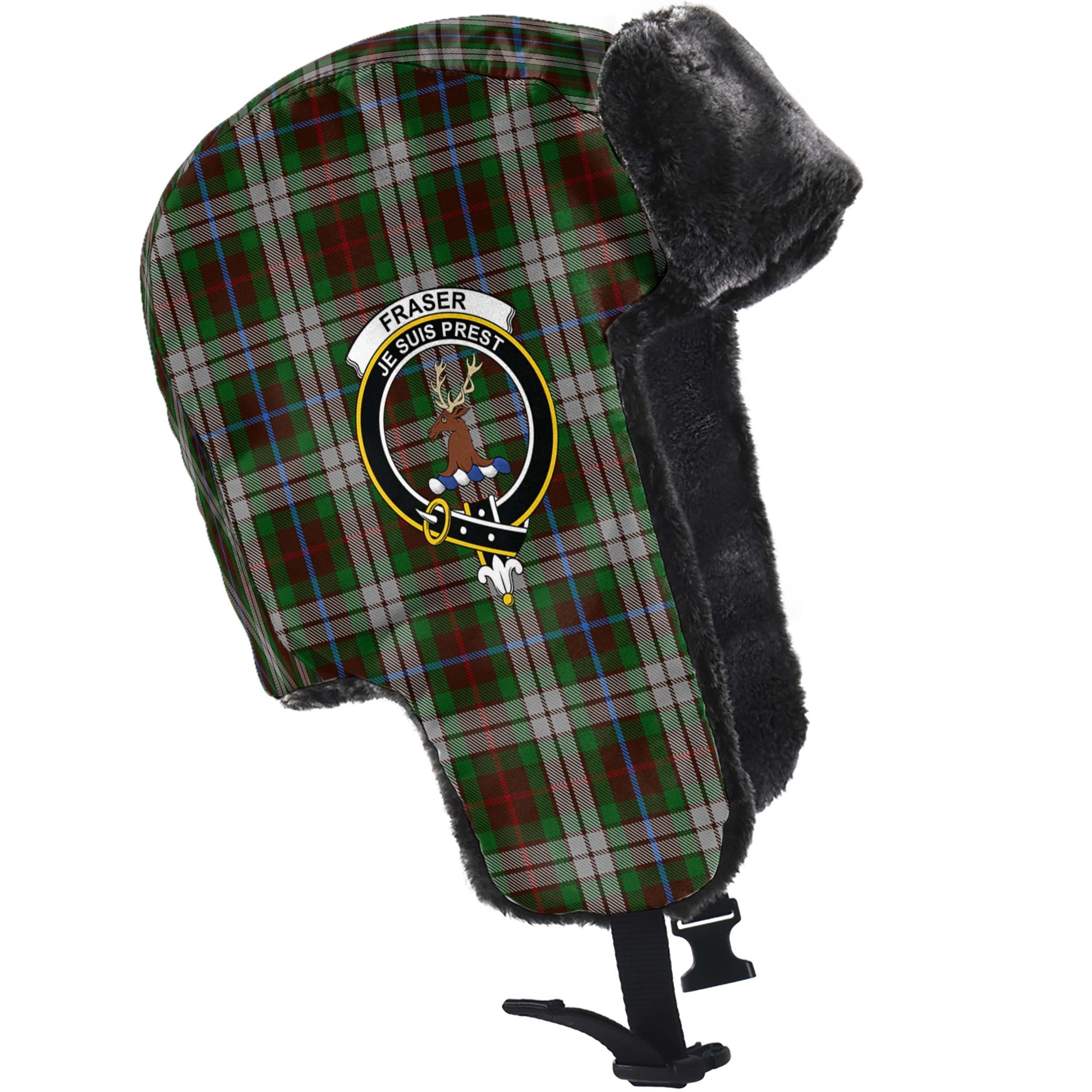 Fraser Hunting Dress Tartan Winter Trapper Hat with Family Crest - Tartanvibesclothing