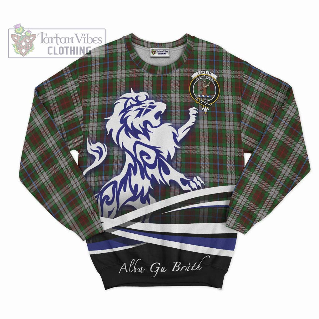 Fraser Hunting Dress Tartan Sweatshirt with Alba Gu Brath Regal Lion Emblem - Tartanvibesclothing Shop