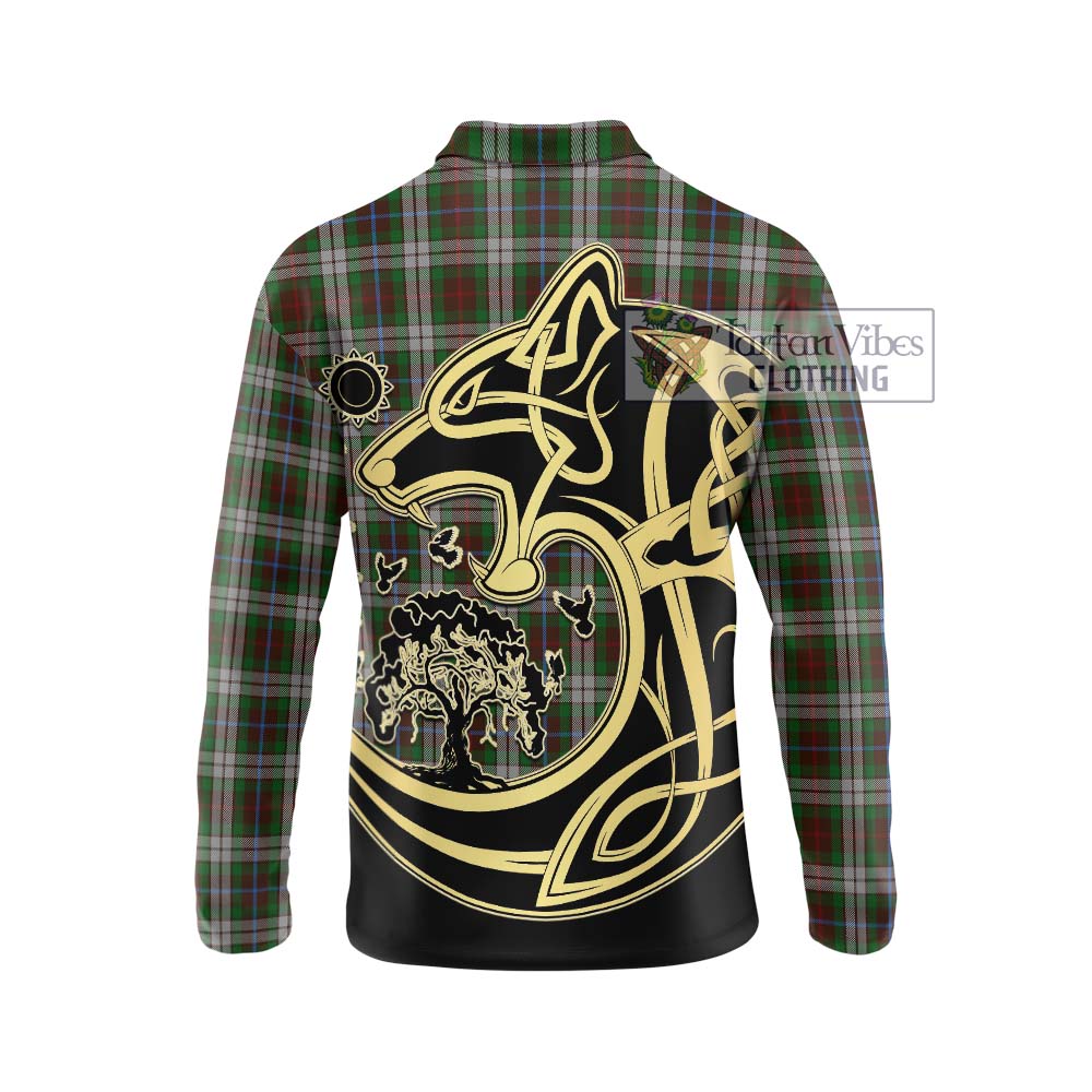 Fraser Hunting Dress Tartan Long Sleeve Polo Shirt with Family Crest Celtic Wolf Style - Tartanvibesclothing Shop