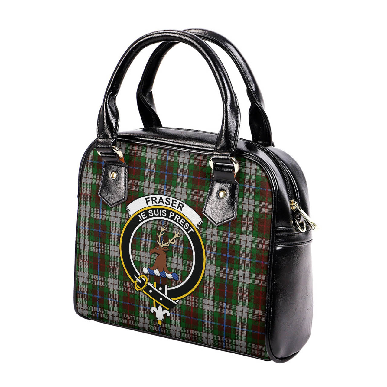 Fraser Hunting Dress Tartan Shoulder Handbags with Family Crest - Tartanvibesclothing