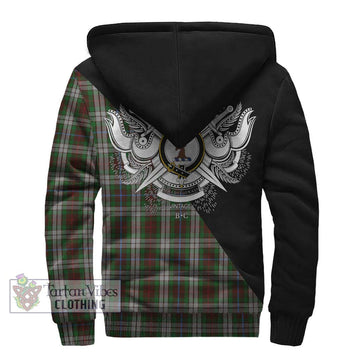 Fraser Hunting Dress Tartan Sherpa Hoodie with Family Crest and Military Logo Style