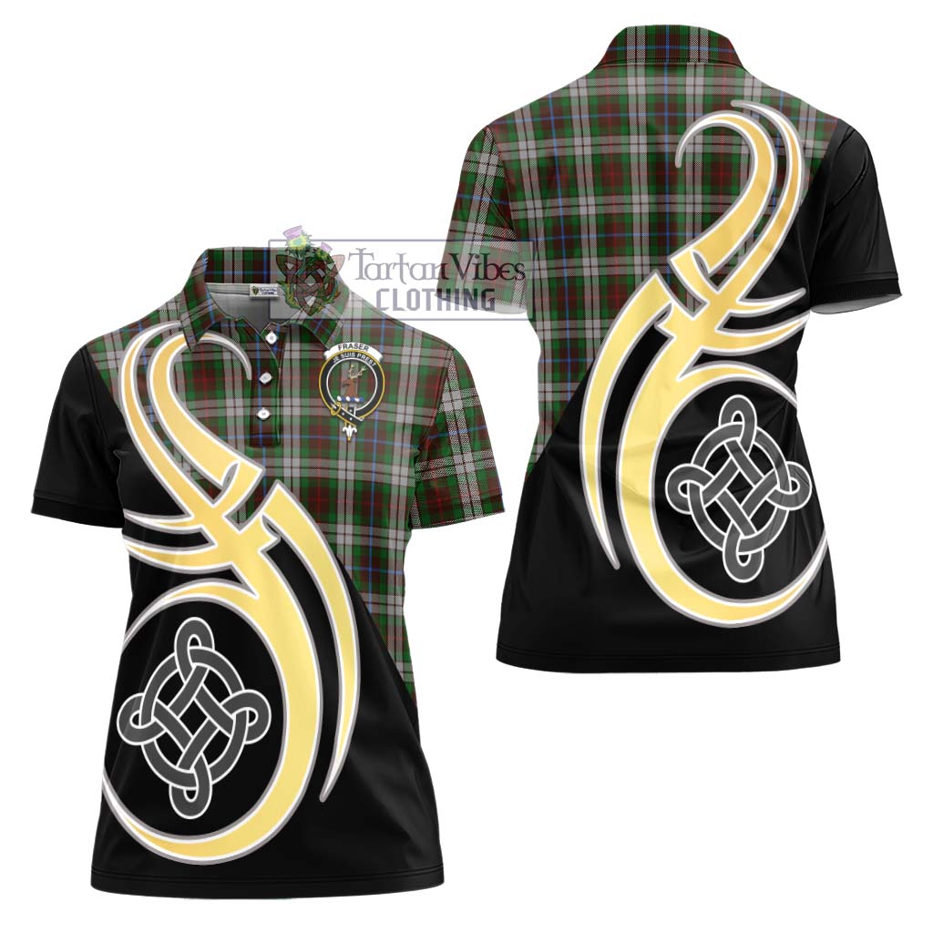 Fraser Hunting Dress Tartan Women's Polo Shirt with Family Crest and Celtic Symbol Style - Tartan Vibes Clothing