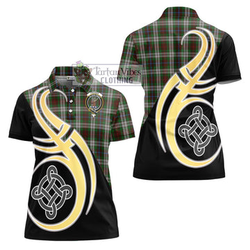 Fraser Hunting Dress Tartan Women's Polo Shirt with Family Crest and Celtic Symbol Style