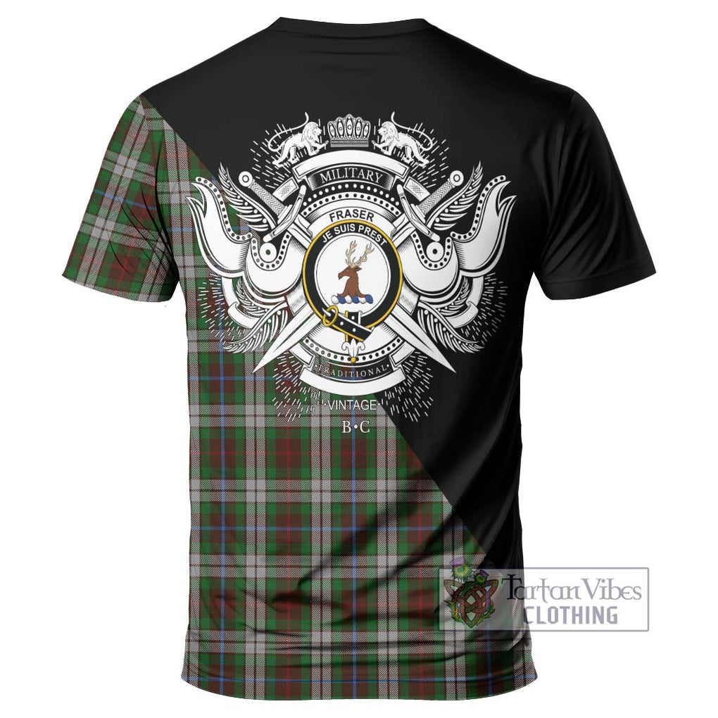 Fraser Hunting Dress Tartan T-Shirt with Family Crest and Military Logo Style - Tartanvibesclothing Shop