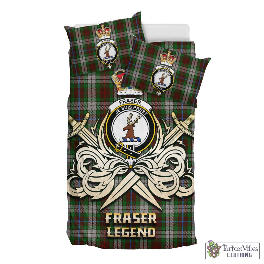 Tartan Vibes Clothing Fraser Hunting Dress Tartan Bedding Set with Clan Crest and the Golden Sword of Courageous Legacy