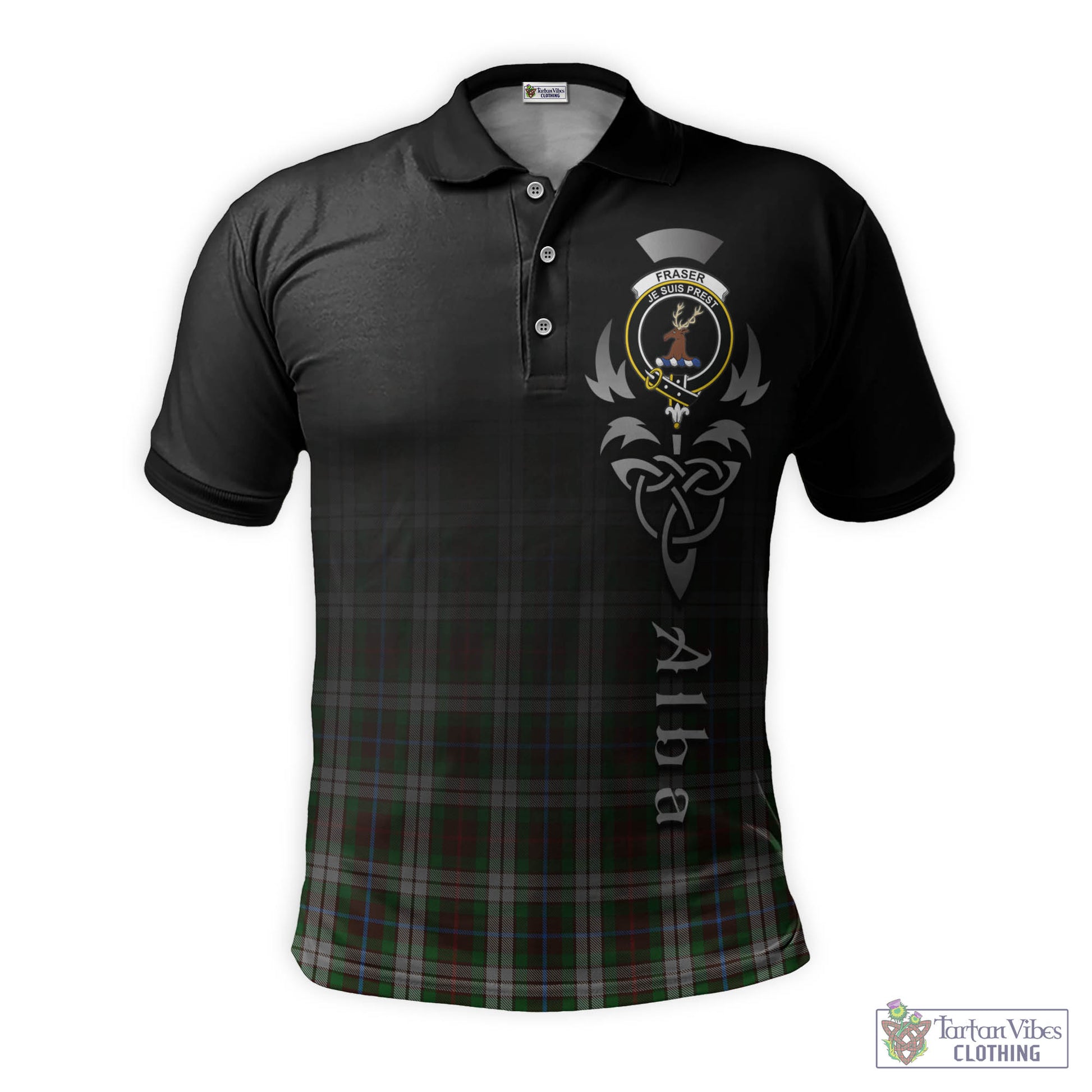 Tartan Vibes Clothing Fraser Hunting Dress Tartan Polo Shirt Featuring Alba Gu Brath Family Crest Celtic Inspired