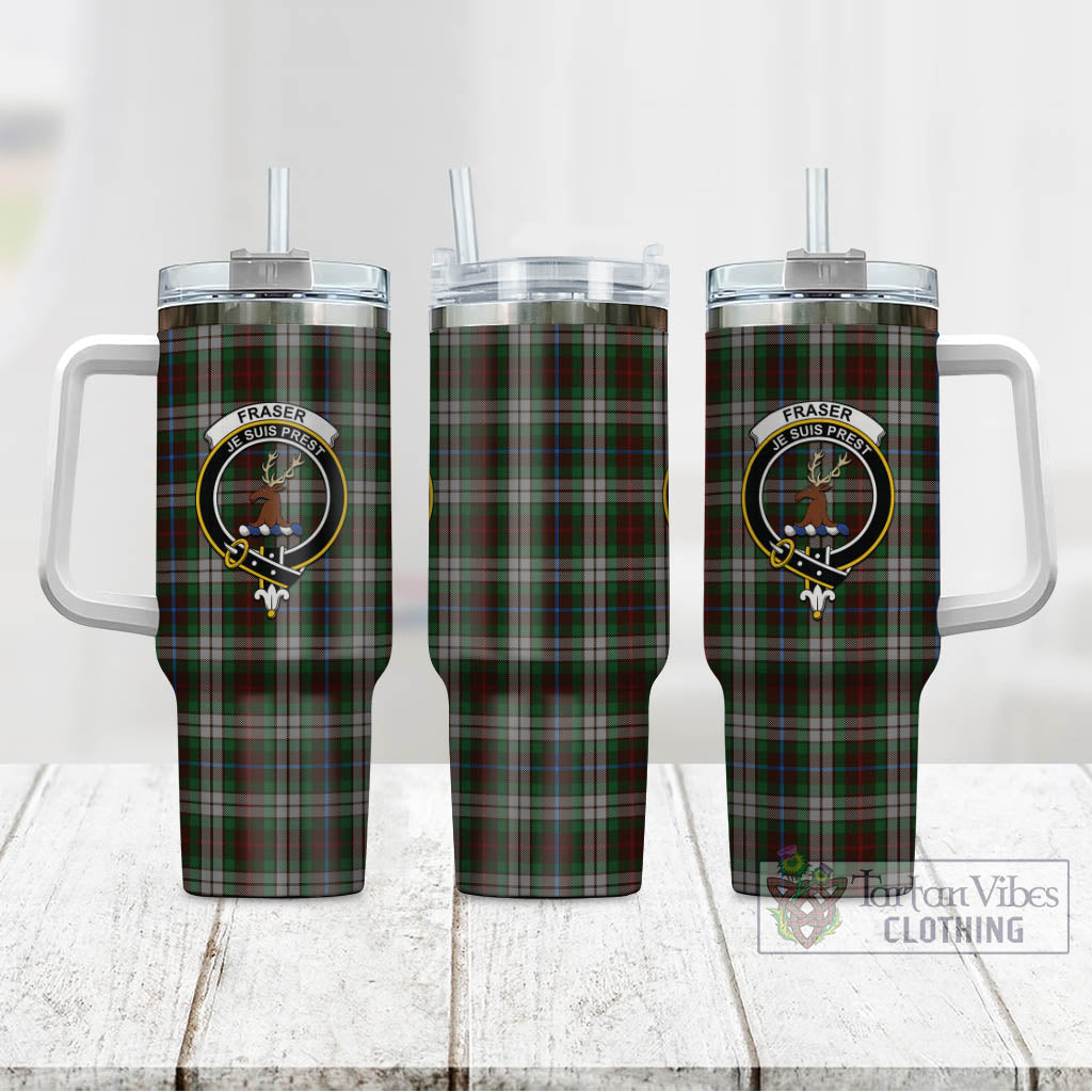 Tartan Vibes Clothing Fraser Hunting Dress Tartan and Family Crest Tumbler with Handle