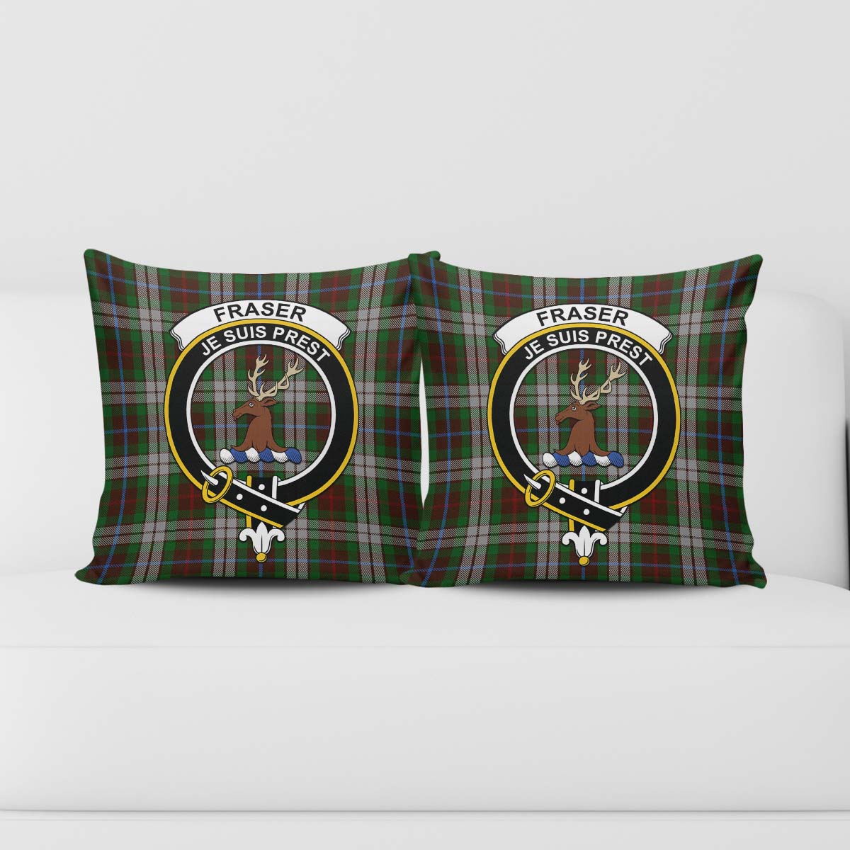 Fraser Hunting Dress Tartan Pillow Cover with Family Crest - Tartanvibesclothing