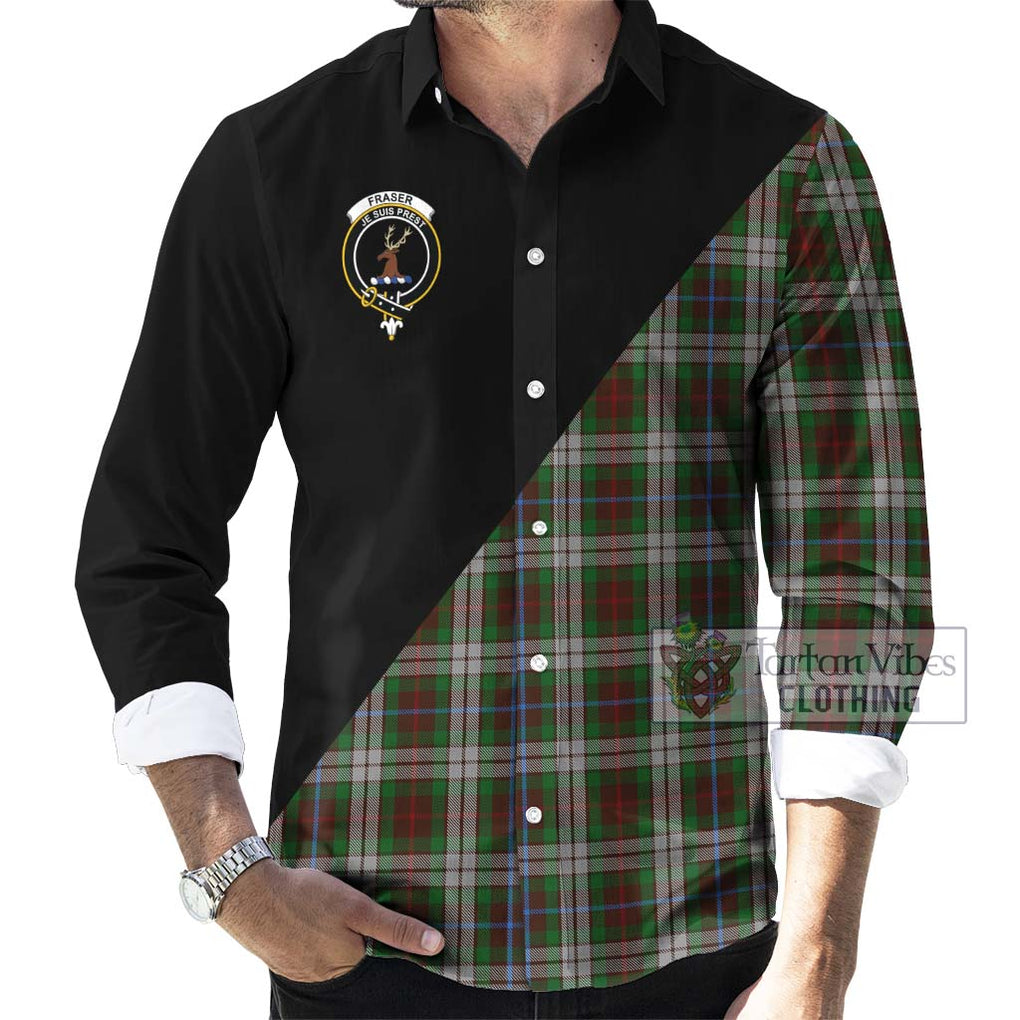 Fraser Hunting Dress Tartan Long Sleeve Button Shirt with Family Crest and Military Logo Style - Tartanvibesclothing Shop