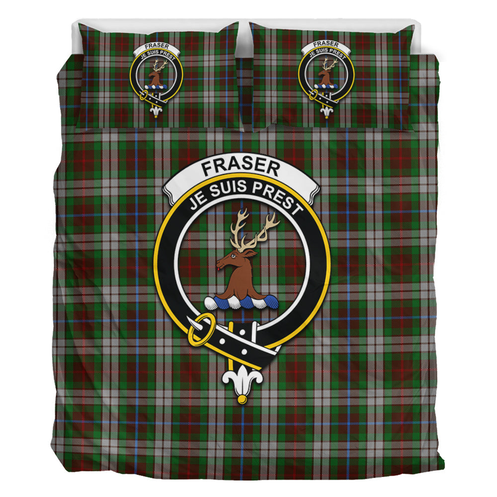 Fraser Hunting Dress Tartan Bedding Set with Family Crest - Tartan Vibes Clothing