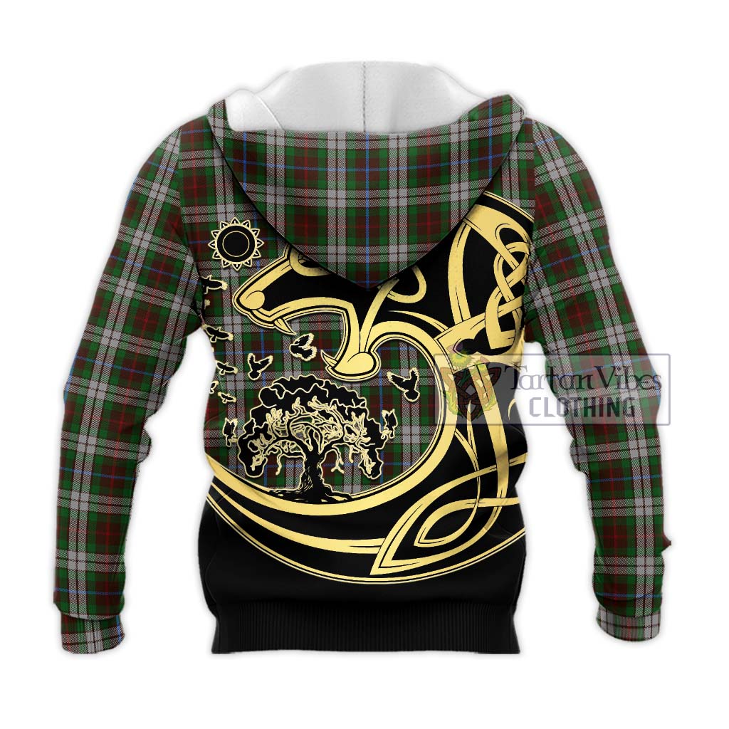 Tartan Vibes Clothing Fraser Hunting Dress Tartan Knitted Hoodie with Family Crest Celtic Wolf Style