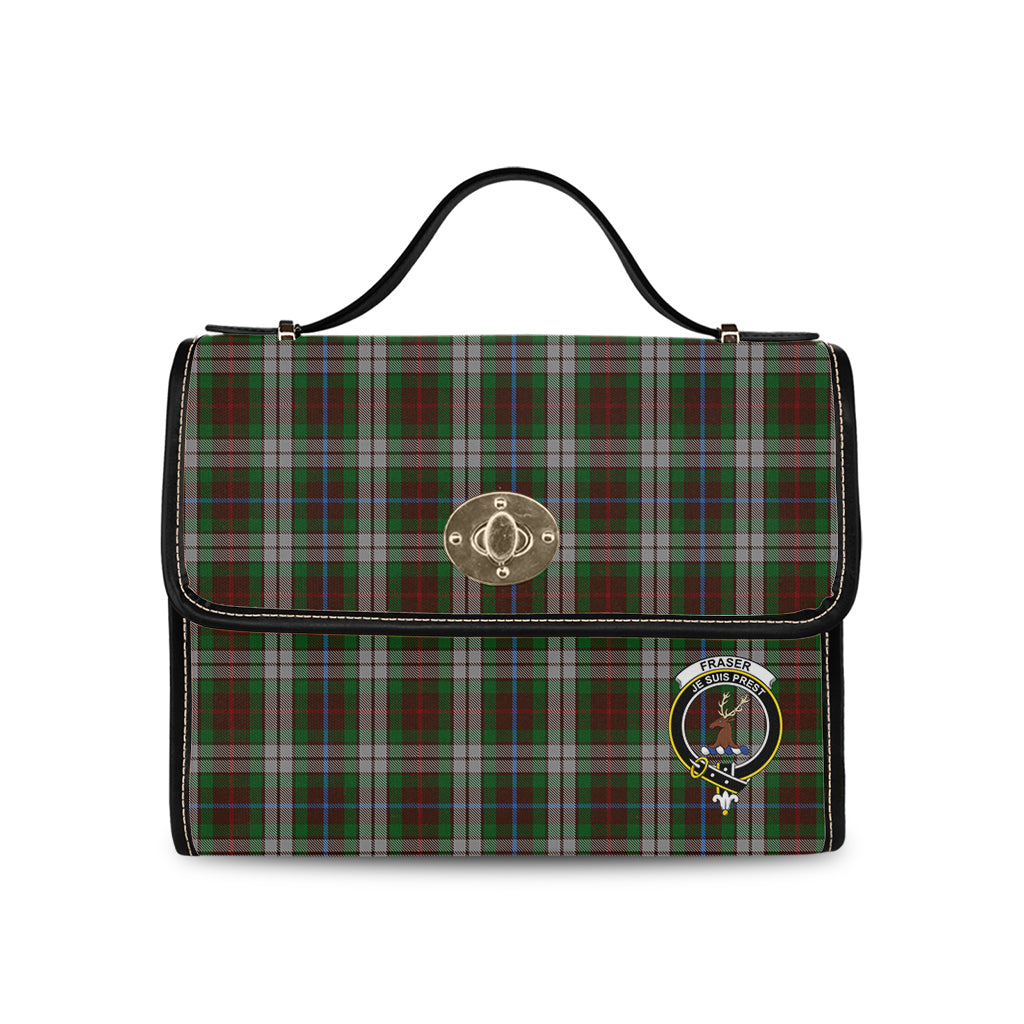 fraser-hunting-dress-tartan-leather-strap-waterproof-canvas-bag-with-family-crest