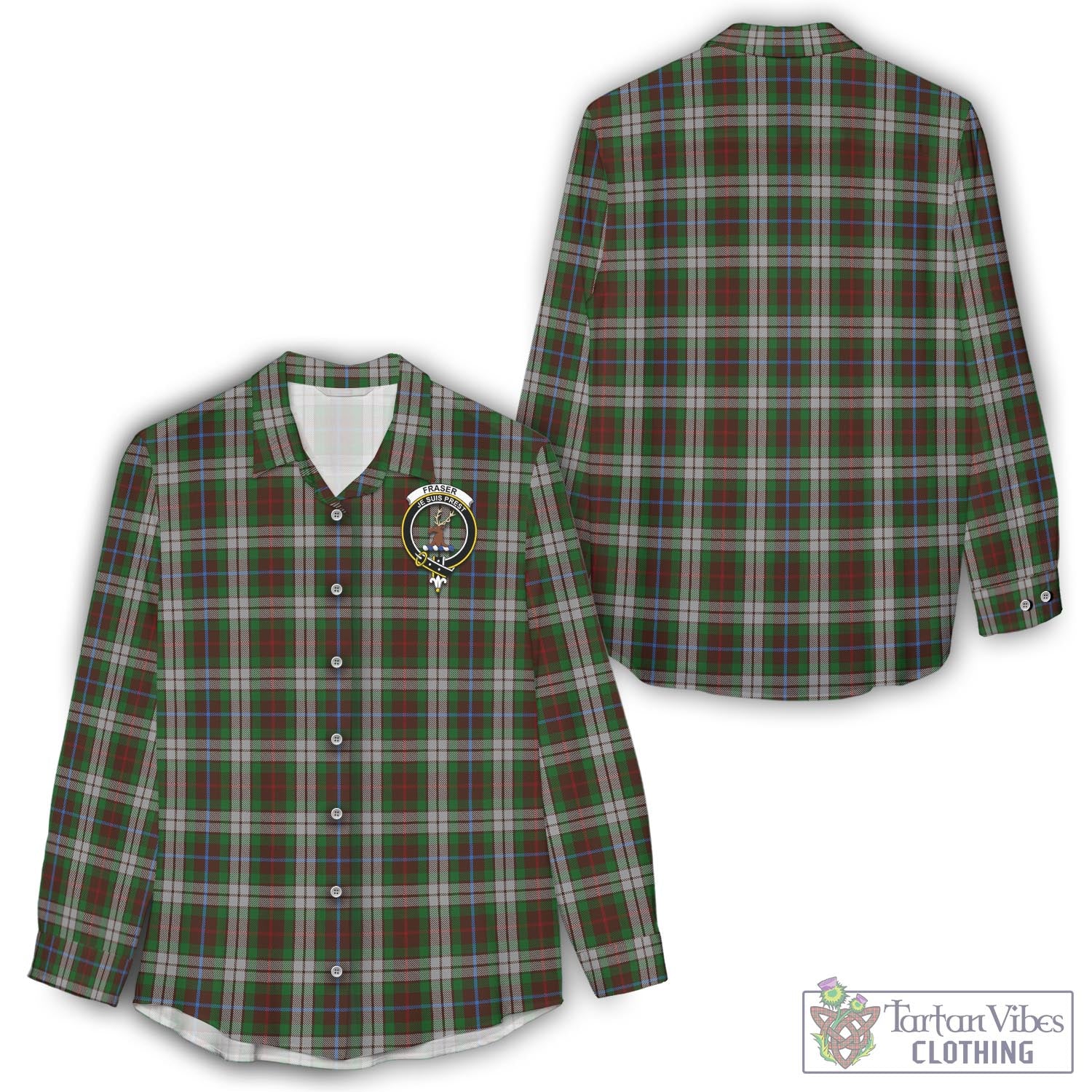 Tartan Vibes Clothing Fraser Hunting Dress Tartan Womens Casual Shirt with Family Crest