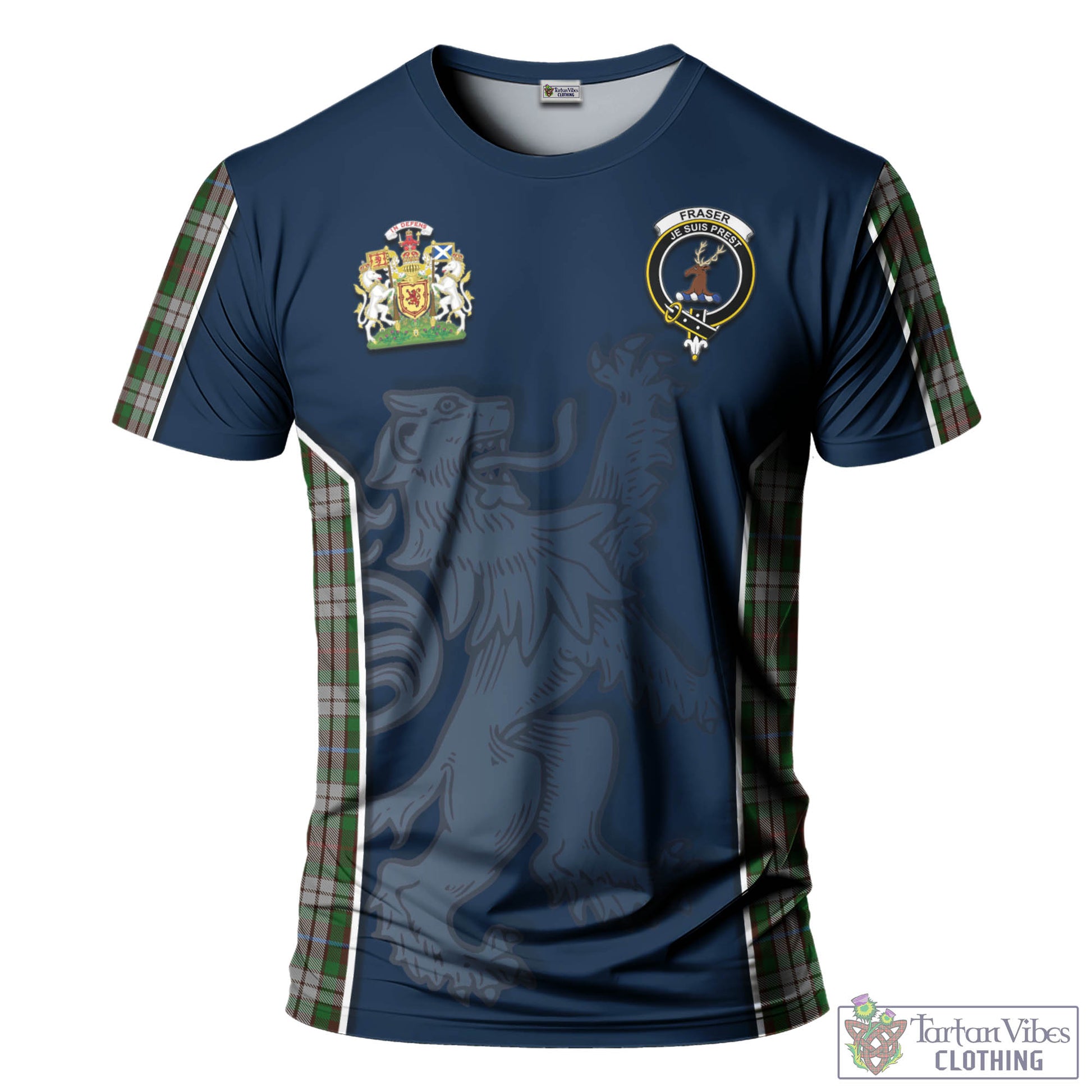 Tartan Vibes Clothing Fraser Hunting Dress Tartan T-Shirt with Family Crest and Lion Rampant Vibes Sport Style