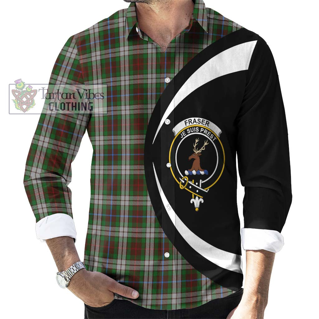 Fraser Hunting Dress Tartan Long Sleeve Button Up with Family Crest Circle Style - Tartan Vibes Clothing