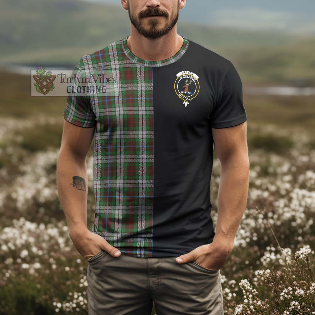 Fraser Hunting Dress Tartan T-Shirt with Family Crest and Half Of Me Style - Tartanvibesclothing Shop