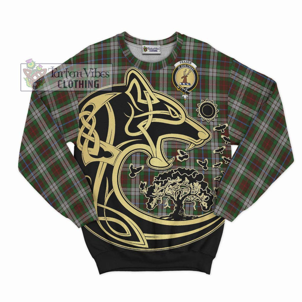 Fraser Hunting Dress Tartan Sweatshirt with Family Crest Celtic Wolf Style - Tartan Vibes Clothing