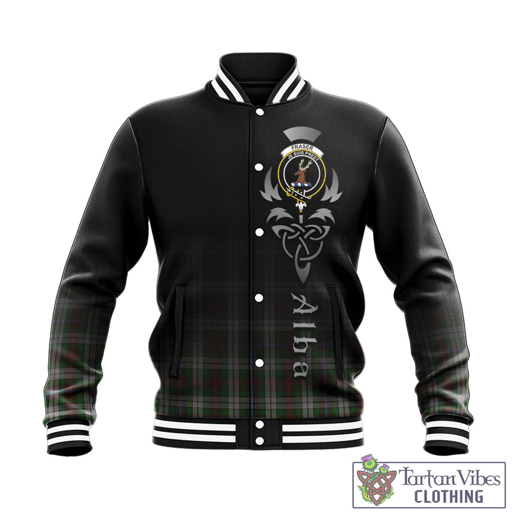 Tartan Vibes Clothing Fraser Hunting Dress Tartan Baseball Jacket Featuring Alba Gu Brath Family Crest Celtic Inspired