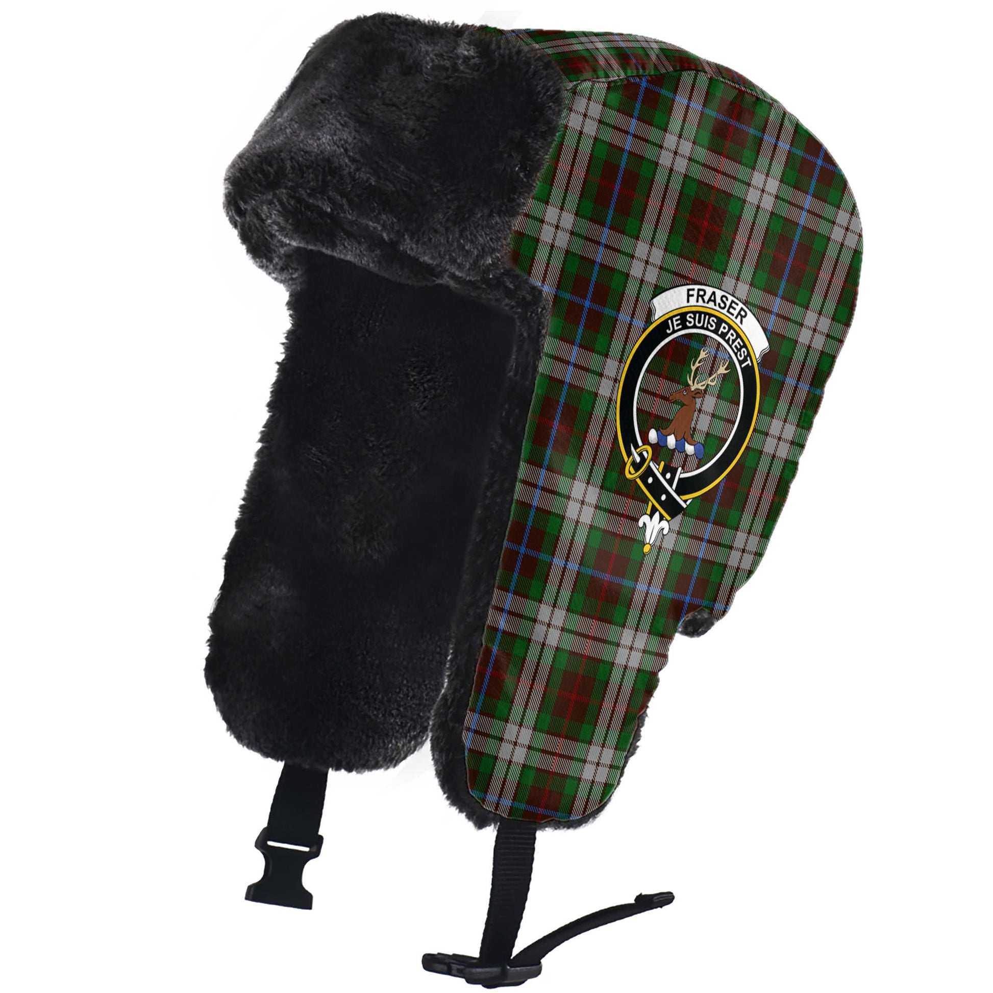 Fraser Hunting Dress Tartan Winter Trapper Hat with Family Crest - Tartanvibesclothing