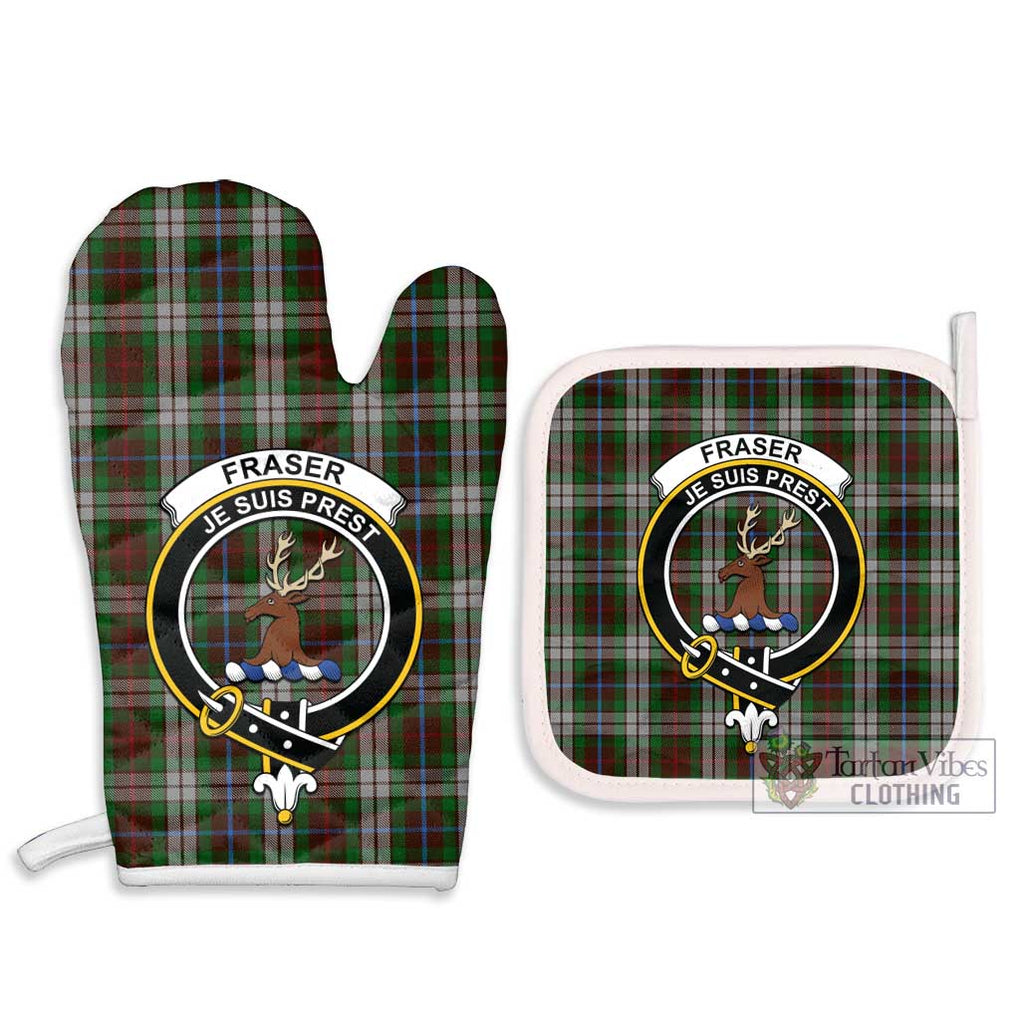 Fraser Hunting Dress Tartan Combo Oven Mitt & Pot-Holder with Family Crest Combo 1 Oven Mitt & 2 Pot-Holder White - Tartan Vibes Clothing