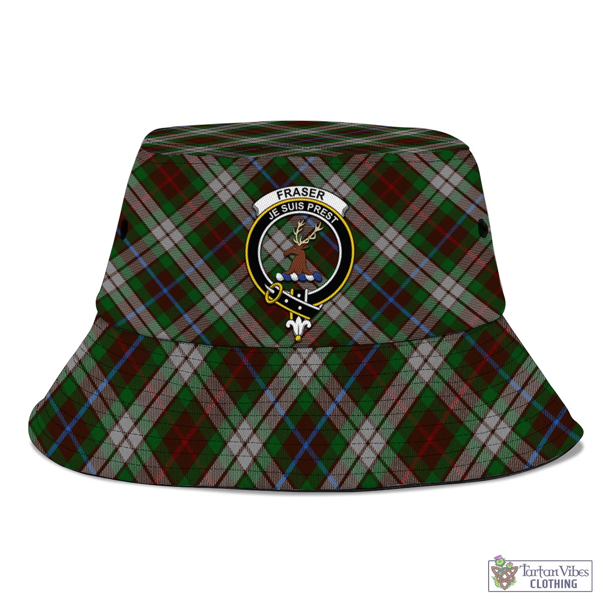 Tartan Vibes Clothing Fraser Hunting Dress Tartan Bucket Hat with Family Crest