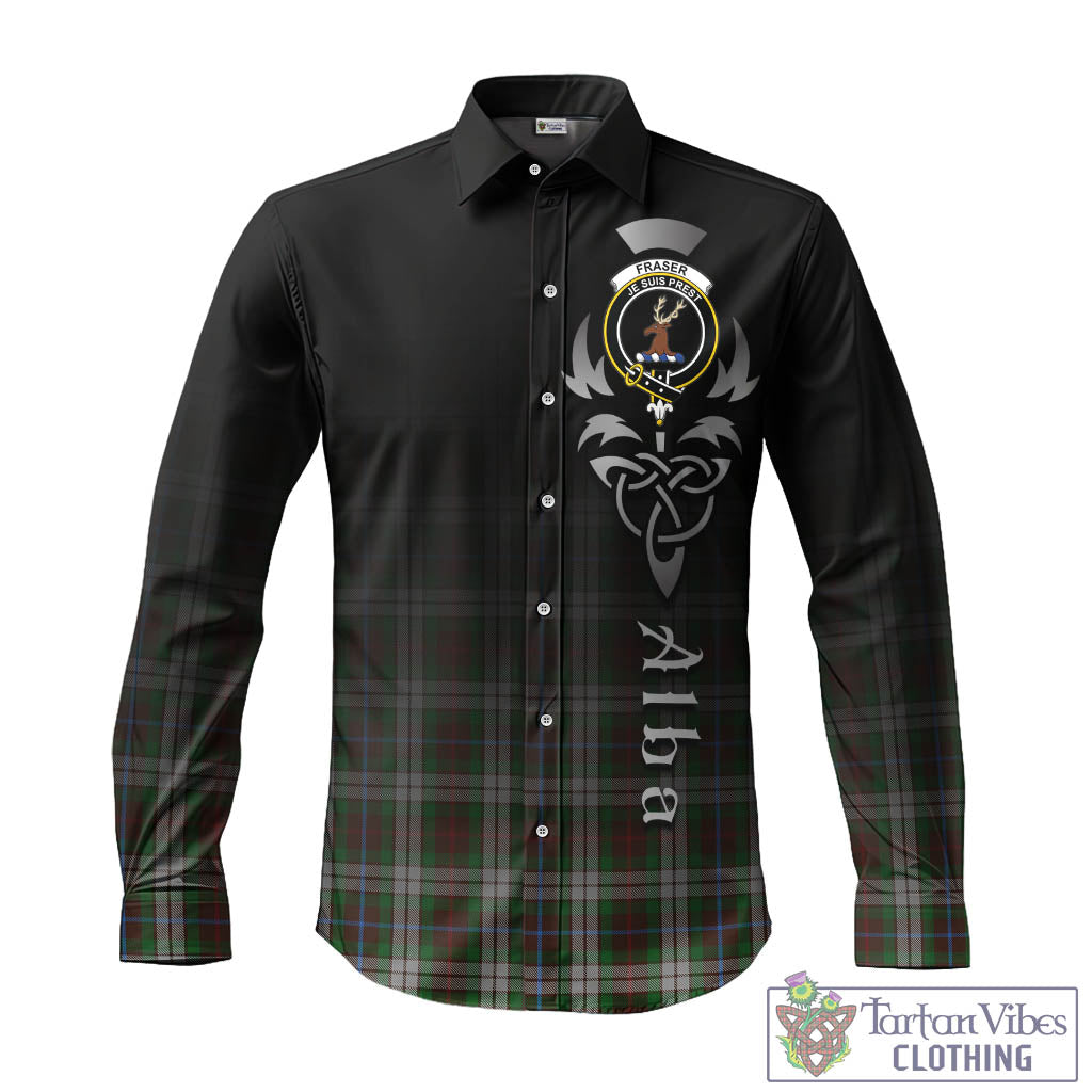 Tartan Vibes Clothing Fraser Hunting Dress Tartan Long Sleeve Button Up Featuring Alba Gu Brath Family Crest Celtic Inspired