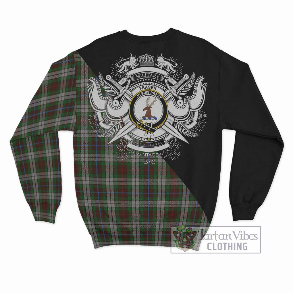 Fraser Hunting Dress Tartan Sweatshirt with Family Crest and Military Logo Style - Tartanvibesclothing Shop