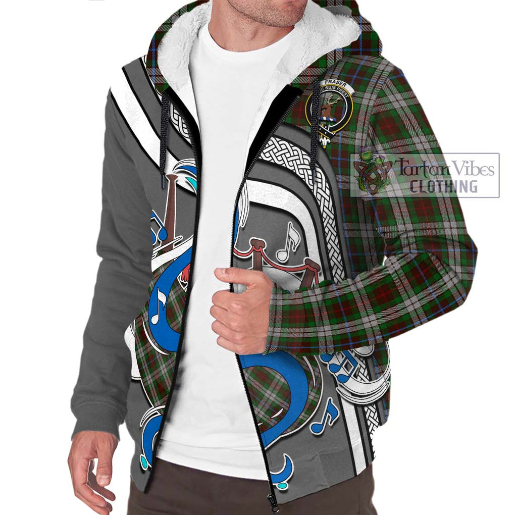 Fraser Hunting Dress Tartan Sherpa Hoodie with Epic Bagpipe Style Unisex - Tartanvibesclothing Shop