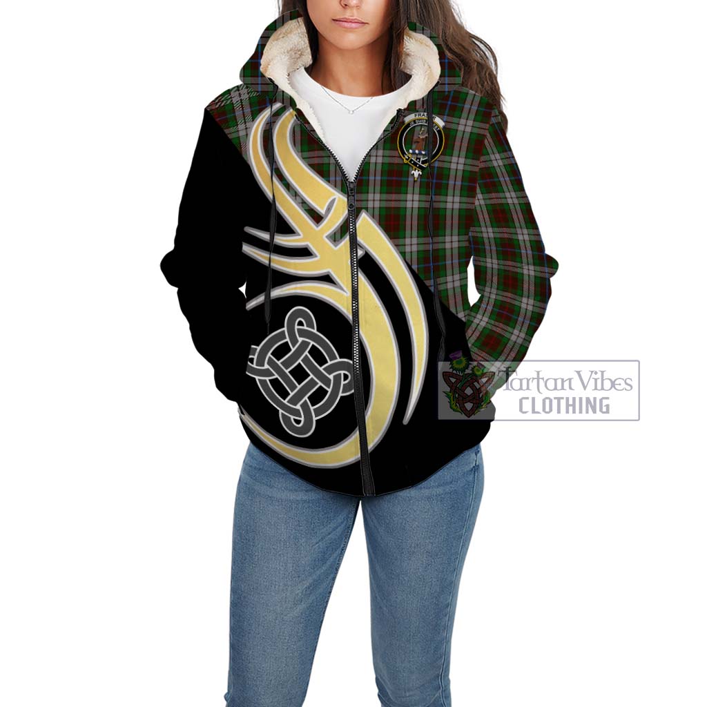 Fraser Hunting Dress Tartan Sherpa Hoodie with Family Crest and Celtic Symbol Style Unisex - Tartan Vibes Clothing