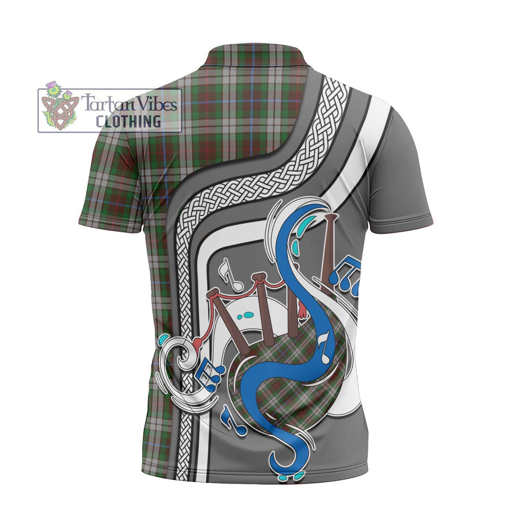 Fraser Hunting Dress Tartan Zipper Polo Shirt with Epic Bagpipe Style - Tartanvibesclothing Shop