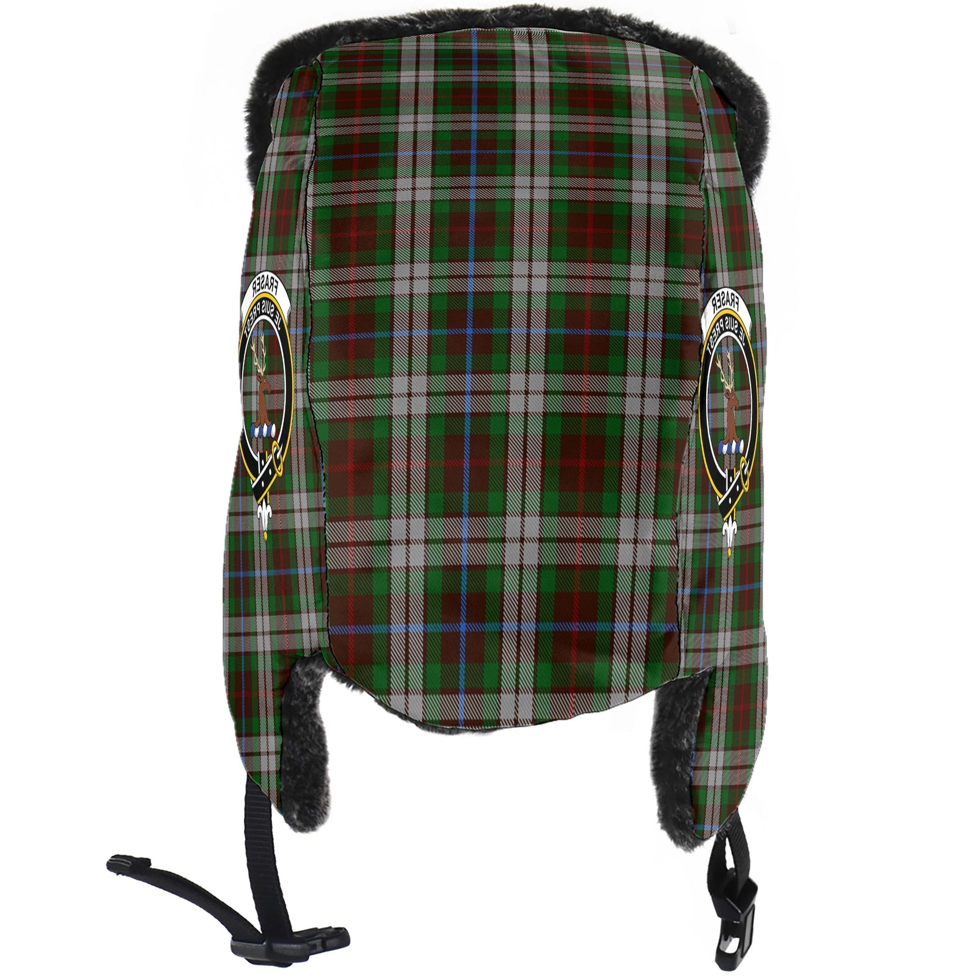 Fraser Hunting Dress Tartan Winter Trapper Hat with Family Crest - Tartanvibesclothing