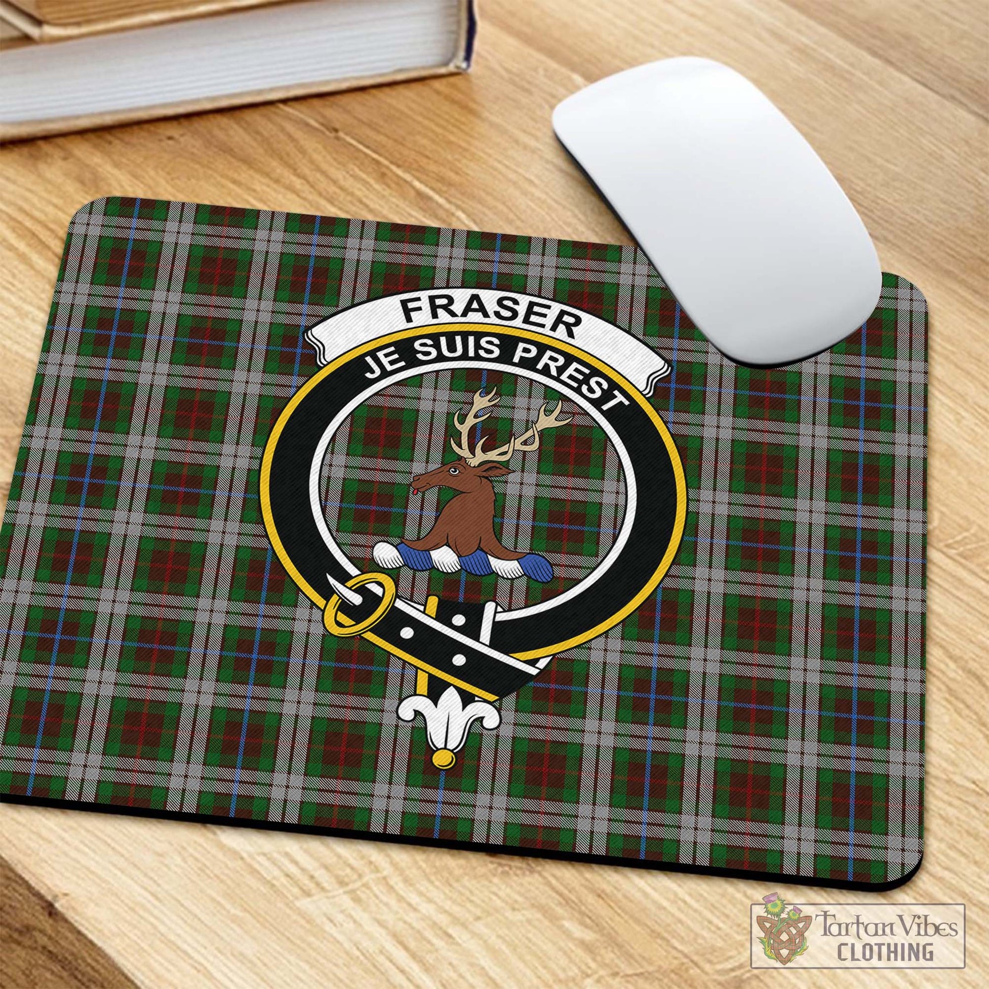 Tartan Vibes Clothing Fraser Hunting Dress Tartan Mouse Pad with Family Crest