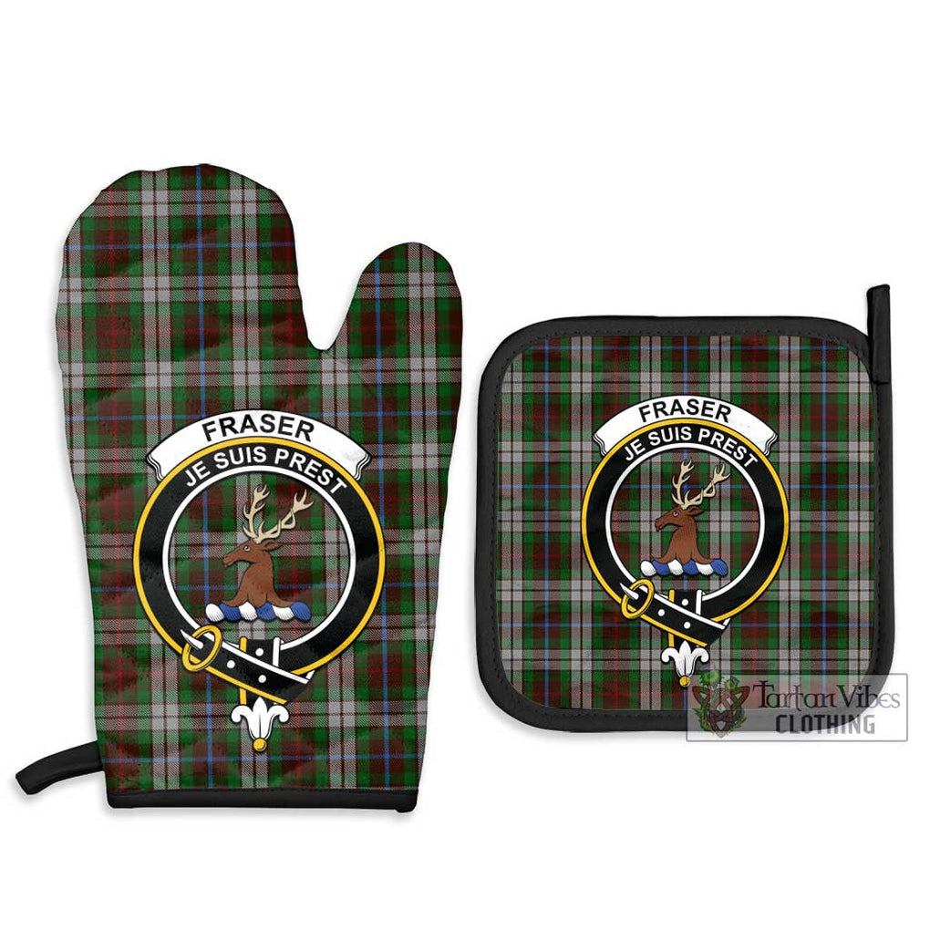 Fraser Hunting Dress Tartan Combo Oven Mitt & Pot-Holder with Family Crest Combo 1 Oven Mitt & 2 Pot-Holder Black - Tartan Vibes Clothing