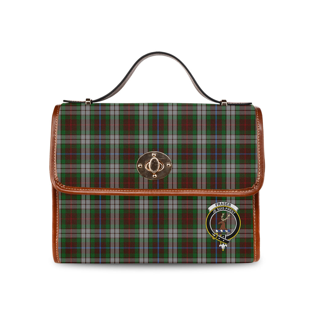 fraser-hunting-dress-tartan-leather-strap-waterproof-canvas-bag-with-family-crest