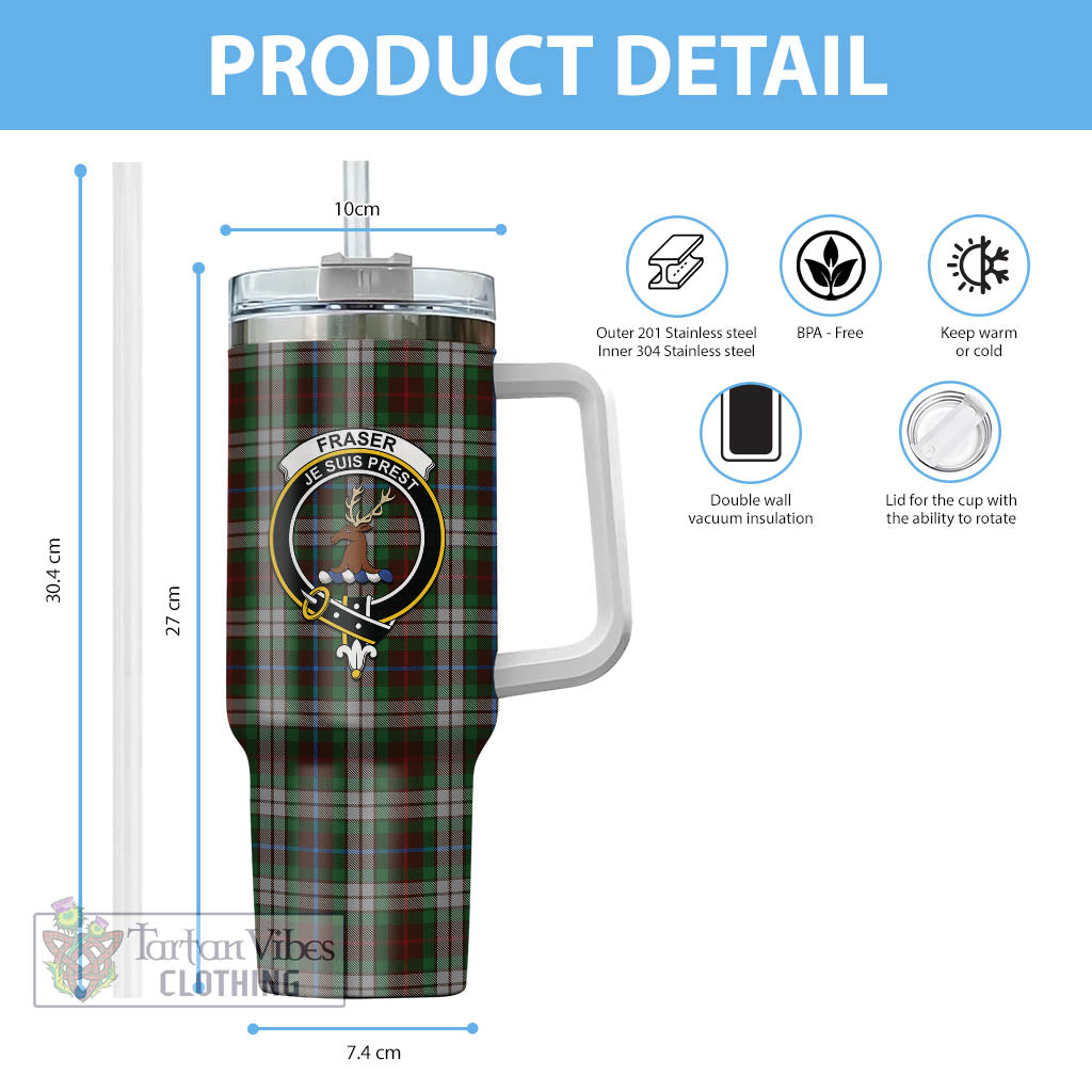 Tartan Vibes Clothing Fraser Hunting Dress Tartan and Family Crest Tumbler with Handle