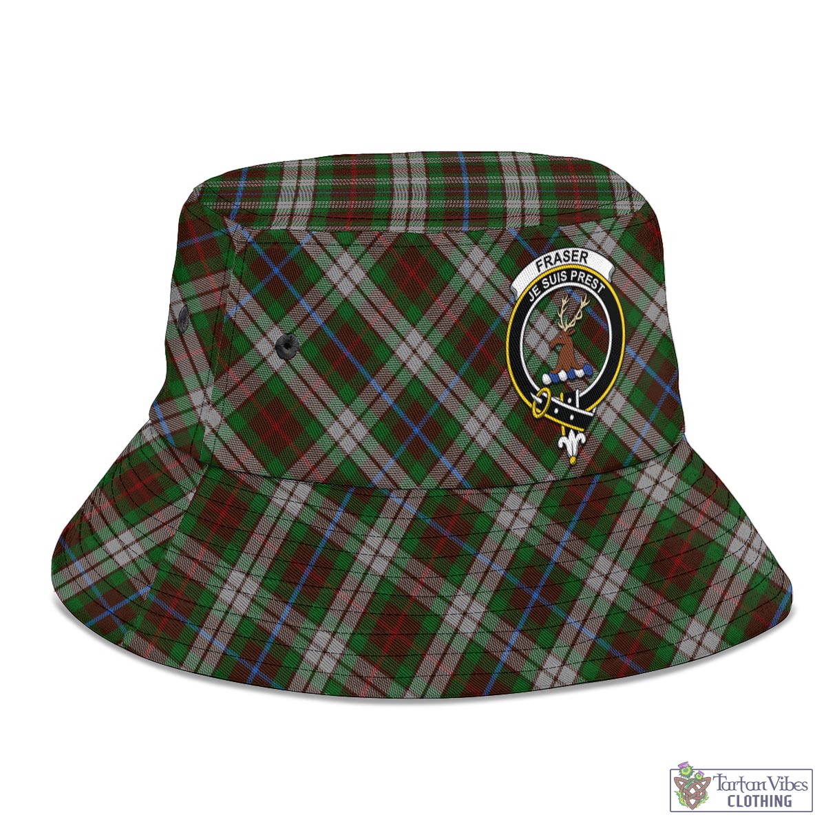 Tartan Vibes Clothing Fraser Hunting Dress Tartan Bucket Hat with Family Crest