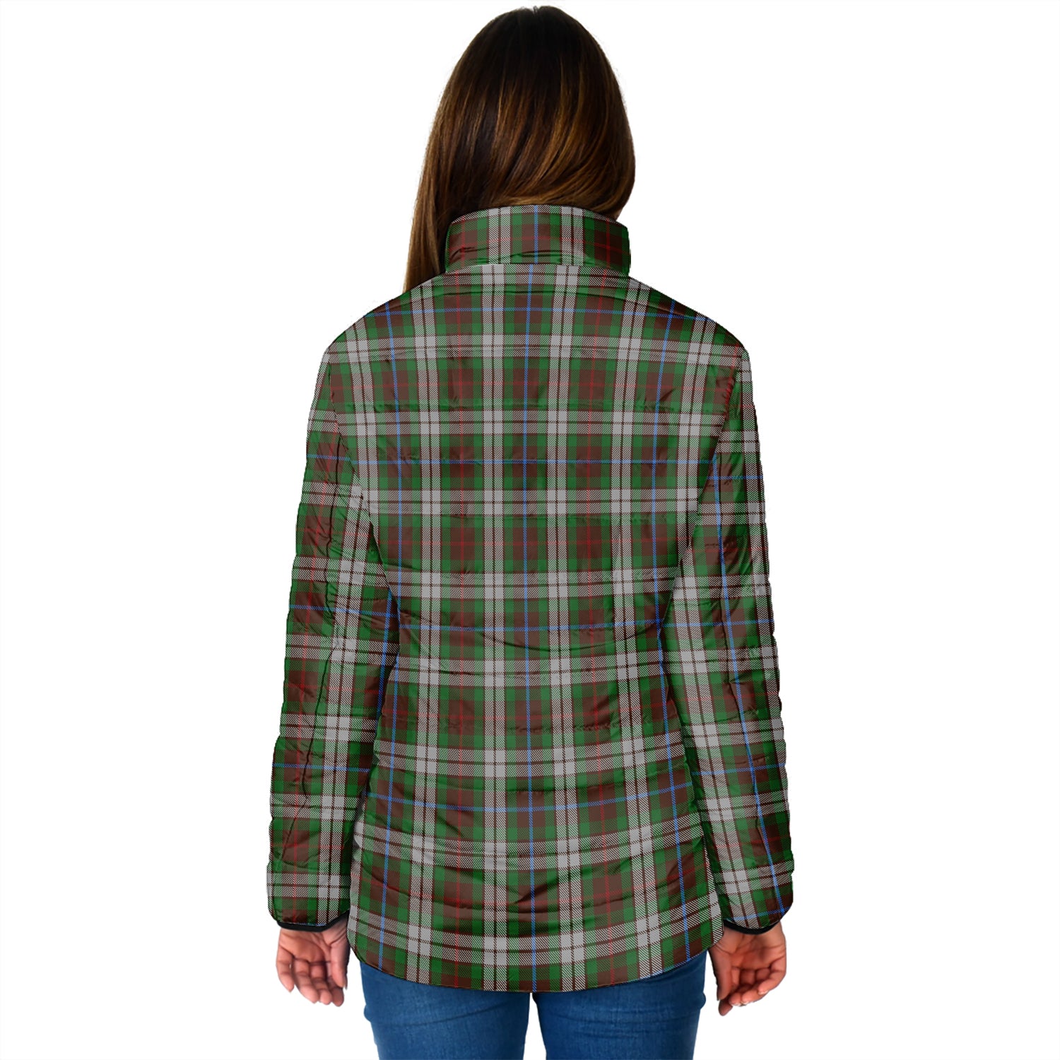 Fraser Hunting Dress Tartan Padded Jacket with Family Crest - Tartan Vibes Clothing