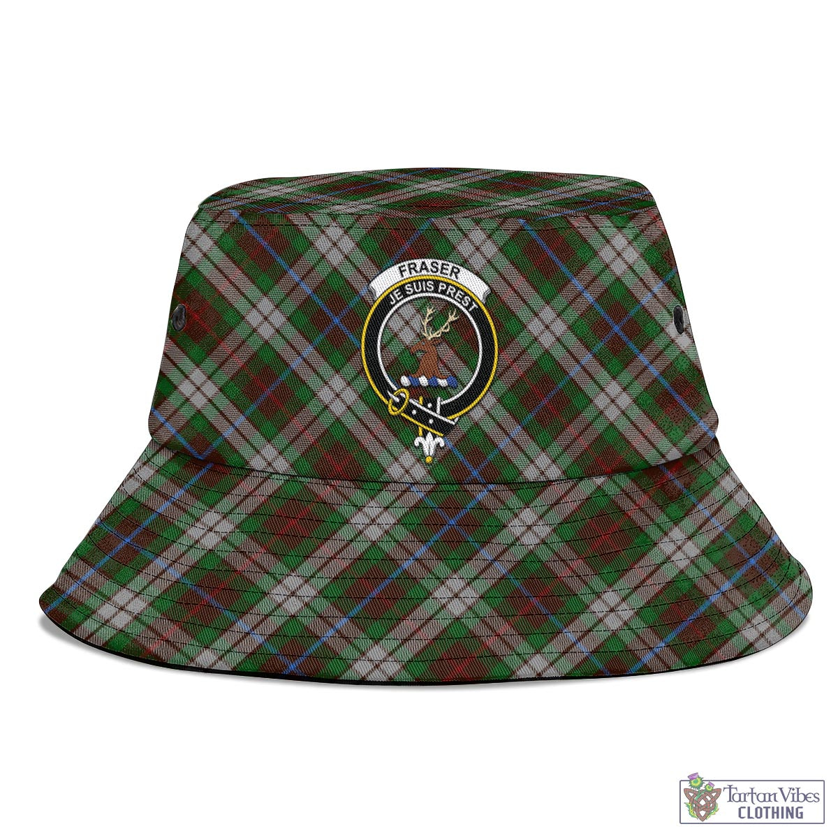 Tartan Vibes Clothing Fraser Hunting Dress Tartan Bucket Hat with Family Crest