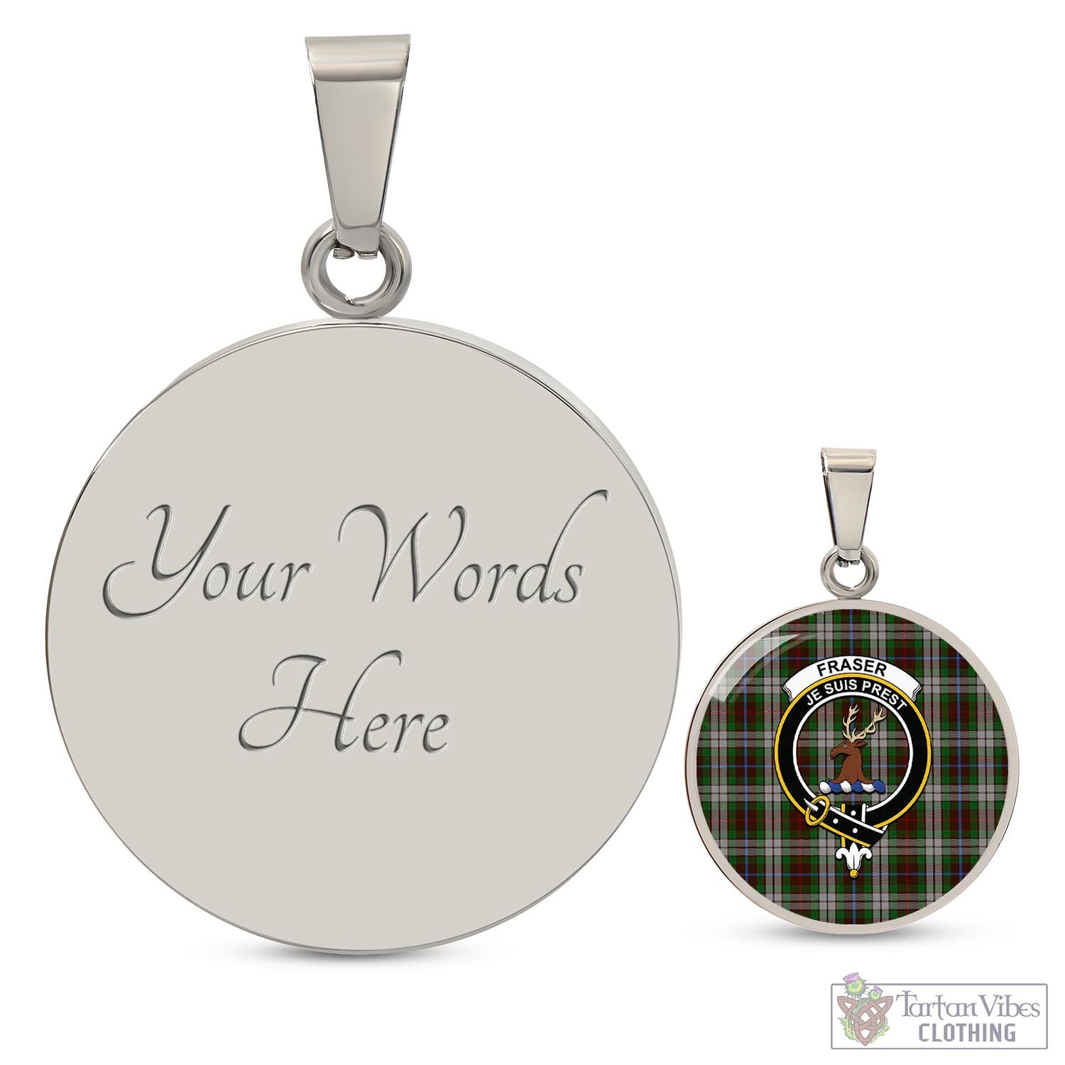 Tartan Vibes Clothing Fraser Hunting Dress Tartan Circle Necklace with Family Crest