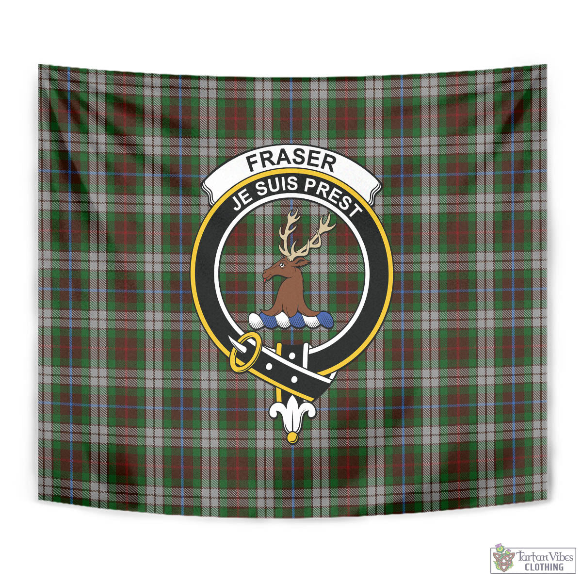 Tartan Vibes Clothing Fraser Hunting Dress Tartan Tapestry Wall Hanging and Home Decor for Room with Family Crest