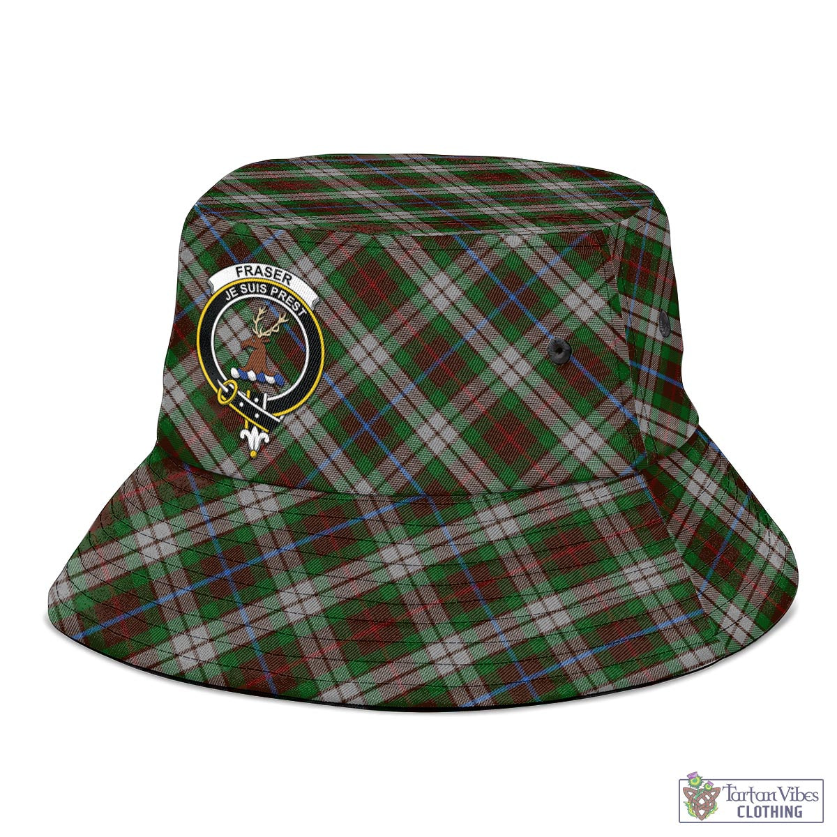 Tartan Vibes Clothing Fraser Hunting Dress Tartan Bucket Hat with Family Crest