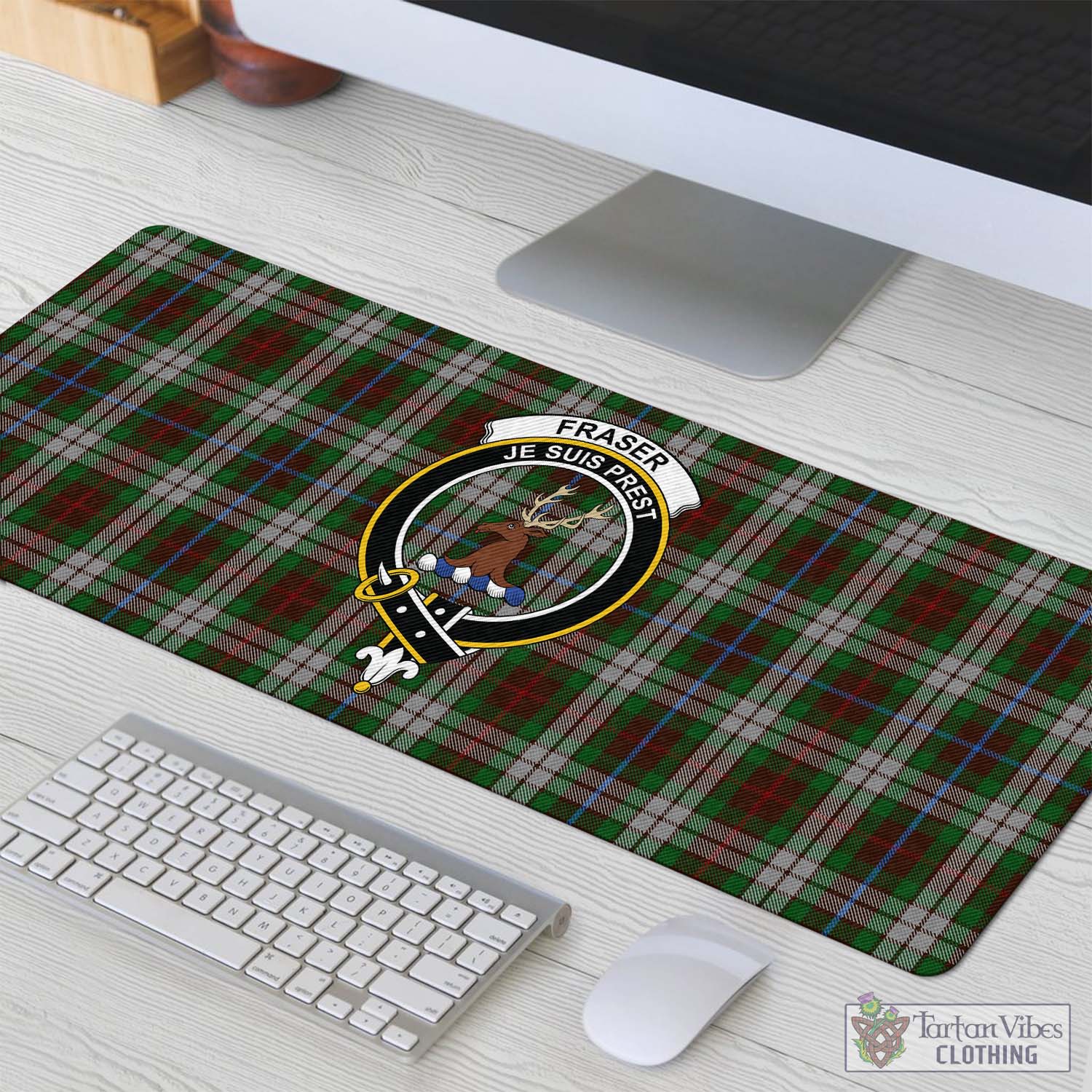 Tartan Vibes Clothing Fraser Hunting Dress Tartan Mouse Pad with Family Crest