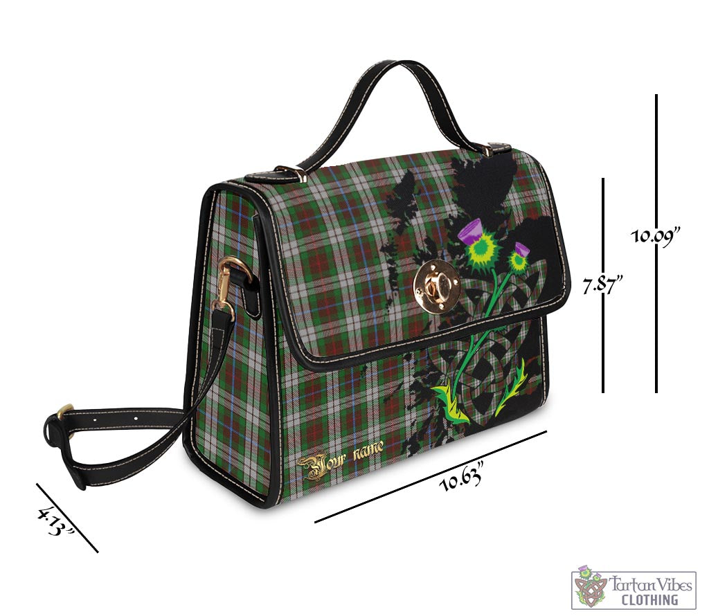 Tartan Vibes Clothing Fraser Hunting Dress Tartan Waterproof Canvas Bag with Scotland Map and Thistle Celtic Accents